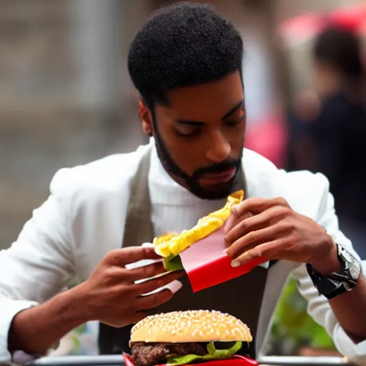 Image similar to Prince eating an burger