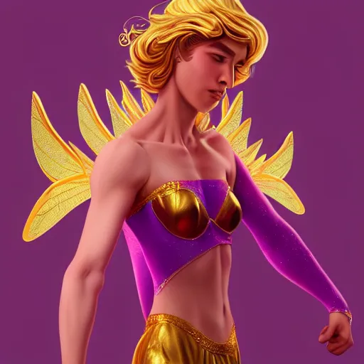 Image similar to fairy prince, gold on purple, by artgerm and eko nugroho, trending on artstation