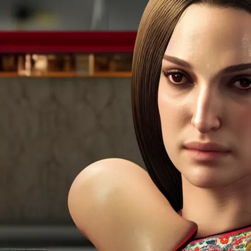 Image similar to natalie portman in yakuza 0, character render, full body shot, highly detailed, in game render