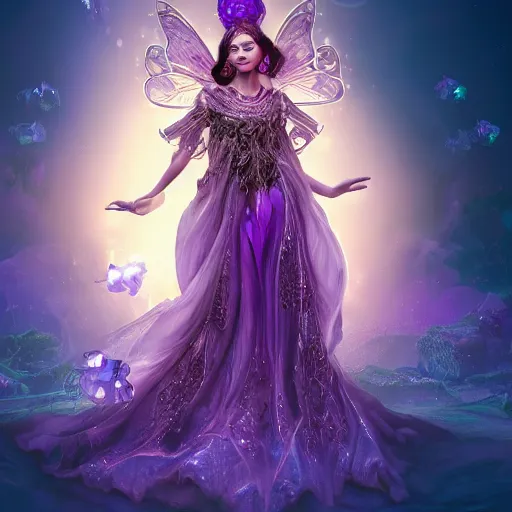 Image similar to ! dream portrait princess of amethyst, glowing, ornate and intricate purple jewelry, jaw dropping beauty, glowing background lighting, purple accent lighting, hyper detailed, fairy tale, 4 k octane render