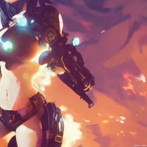 Image similar to tracer in bikini, cinematic lighting, dramatic atmosphere, artwork by dustin nguyen, akihiko yoshida, greg tocchini, greg rutkowski, cliff chiang, 4 k resolution, trending on artstation