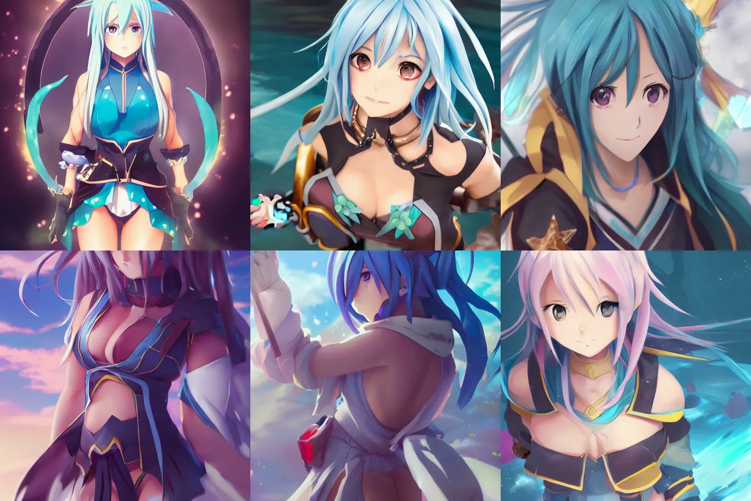 Image similar to beautiful anime art of Aqua from Konosuba by WLOP, rossdraws, Logan Cure, Mingchen Shen, BangkuART, sakimichan, yan gisuka, JeonSeok Lee, zeronis, Chengwei Pan on artstation