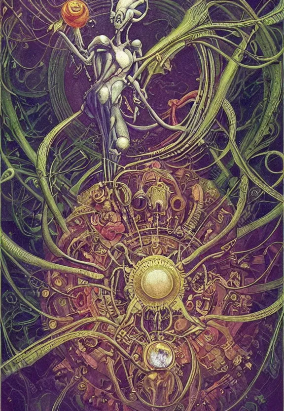 Prompt: simplicity, elegant, colorful muscular sci - fi eldritch, flowers, astronauts, radiating, mandala, psychedelic, outer space, shadows, by h. r. giger and esao andrews and maria sibylla merian eugene delacroix, gustave dore, thomas moran, pop art, giger's biomechanical xenomorph, art nouveau