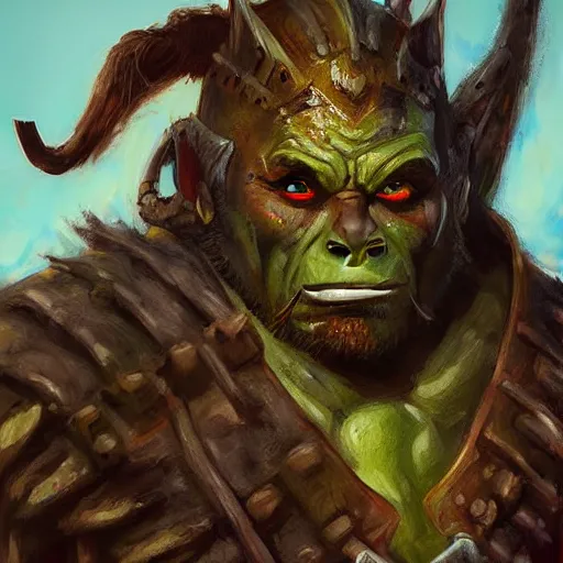 Image similar to orc warrior, high quality, portrait, painting in style of Karl Kopinski