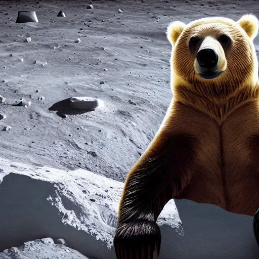 Image similar to a bear on the moon, photorealistic, ultra detailed, 8 k