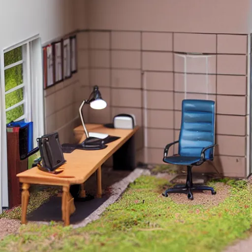 Prompt: diorama miniature of the office, macro photograph