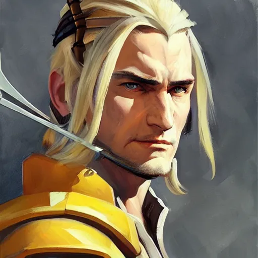 Prompt: greg manchess portrait painting of partially armored legolas as overwatch character, medium shot, asymmetrical, profile picture, organic painting, sunny day, matte painting, bold shapes, hard edges, street art, trending on artstation, by huang guangjian and gil elvgren and sachin teng