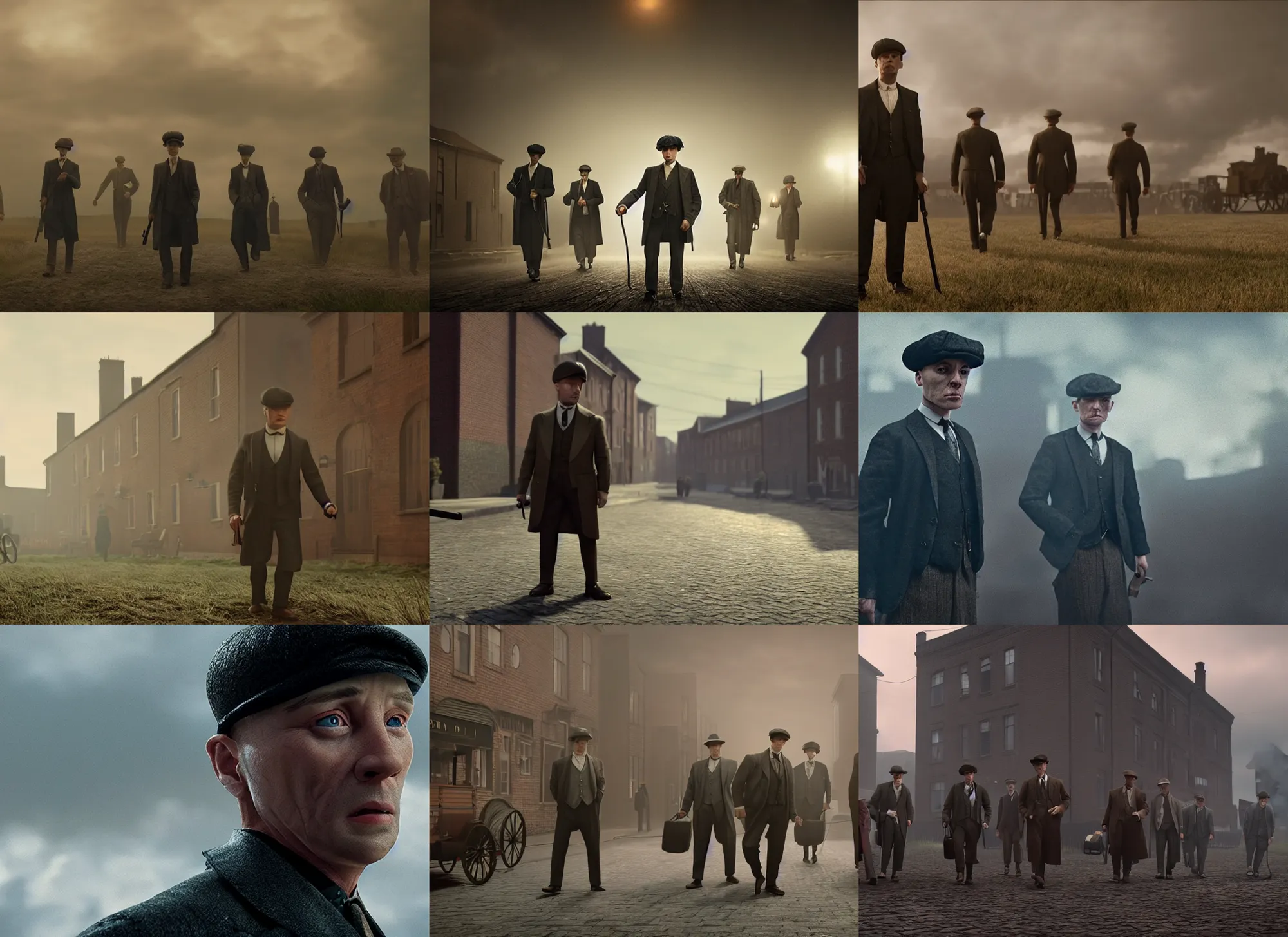 Prompt: peaky blinders as a pixar film, rendered in octane, 4 k, cinematic lighting, volumetric lighting