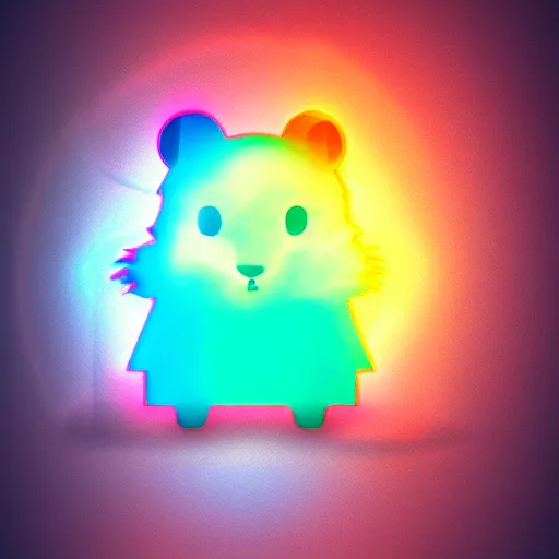 Image similar to cyberpunk hamster! holding rainbow! gem! crystal, neon lights, light reflection, logo, 8 k, hd