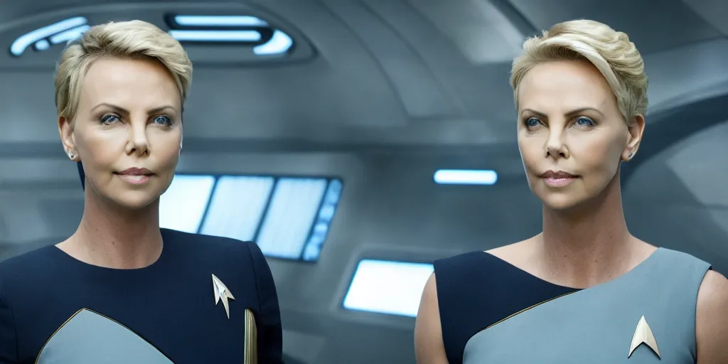 Image similar to Charlize Theron is the captain of the starship Enterprise in the new Star Trek movie