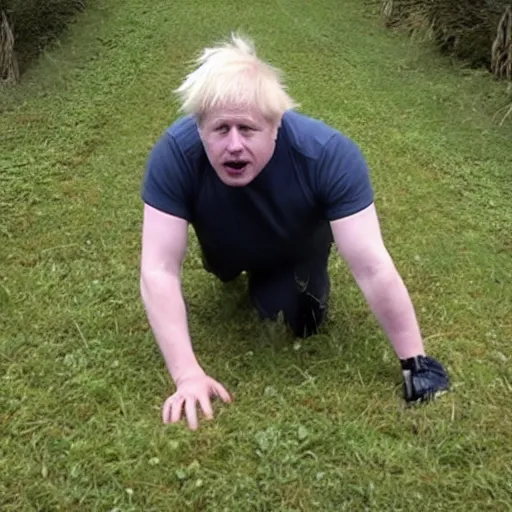 Image similar to boris johnson crawling out of the backrooms, trailcam footage