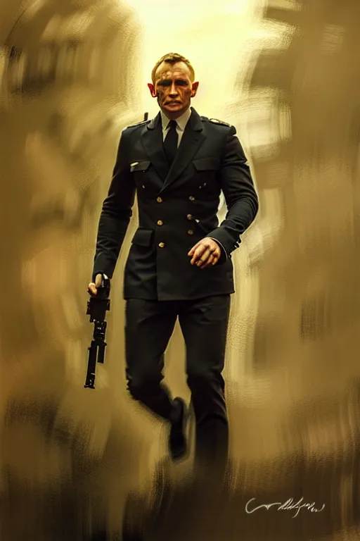 Image similar to cinematic shot of an epic portrait of daniel craig dressed in military clothes, stylised military clothes, shiny skin, beautiful eyes, beautiful, small details, night setting, realistic poster with volumetric light from craig mallism, artgerm, jeremy lipkin and michael garmash, unreal engine, radiant light, digital art, trends at art station, a masterpiece