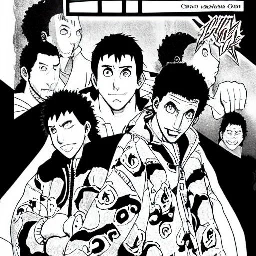 Image similar to “Uncut Gems directed by Adam Sandler” graphic novel illustrated by Kishimoto published on Shonen Jump 1996 black and white pen and ink highly detailed