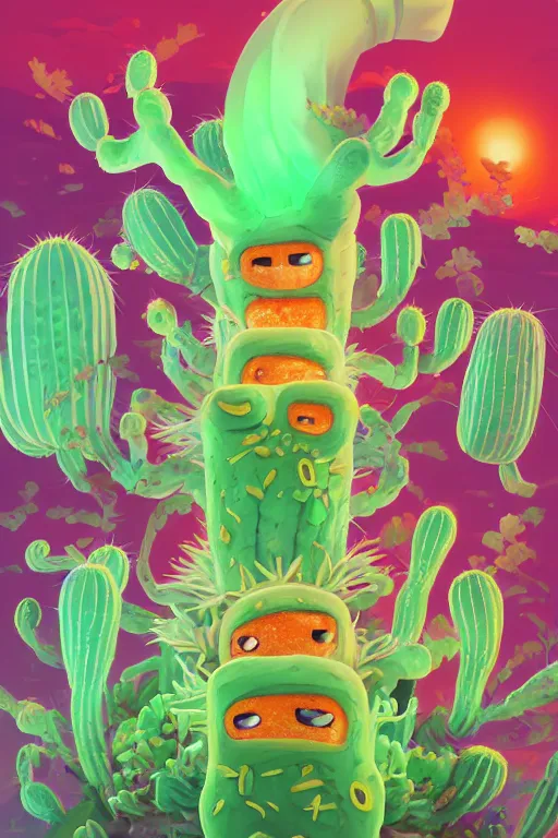 Image similar to roots cactus sushi cristal smurf ghost creature animal sushi cristal very big eye roots cactus elemental flush of force nature micro world fluo fishscale, behance hd by jesper ejsing, by rhads, makoto shinkai and lois van baarle, ilya kuvshinov, rossdraws radiating a glowing aura global illumination ray tracing hdr