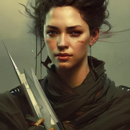 Image similar to Portrait of Ronin from Rogue company ,highly detailed, digital painting, artstation, concept art, sharp focus, illustration, art by greg rutkowski and alphonse mucha