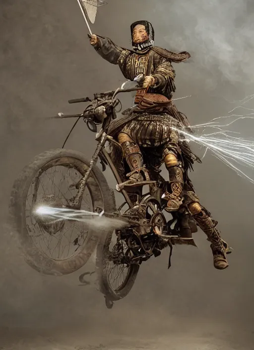 Prompt: old vintage photo of Chinese ancient warriors on the steam punk one wheels, extreme sports photography , dynamic photography, high speed,dirt and grawel flying in the spot, lens flares, dust in the air, moody lighting, intricate, elegant, highly detailed, centered, smooth, sharp focus, Donato Giancola, Joseph Christian Leyendecker, WLOP, Boris Vallejo, Artgerm moody photography, old photo, black and white, sepia, cinematic lighting, cinematic angle, national geographic