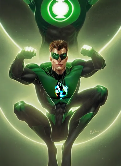 Image similar to symmetry!! green lantern, dc comics, sci - fi, global illumination!! intricate, elegant, highly detailed, digital painting, artstation, concept art, smooth, sharp focus, illustration, art by artgerm and greg rutkowski and alphonse mucha