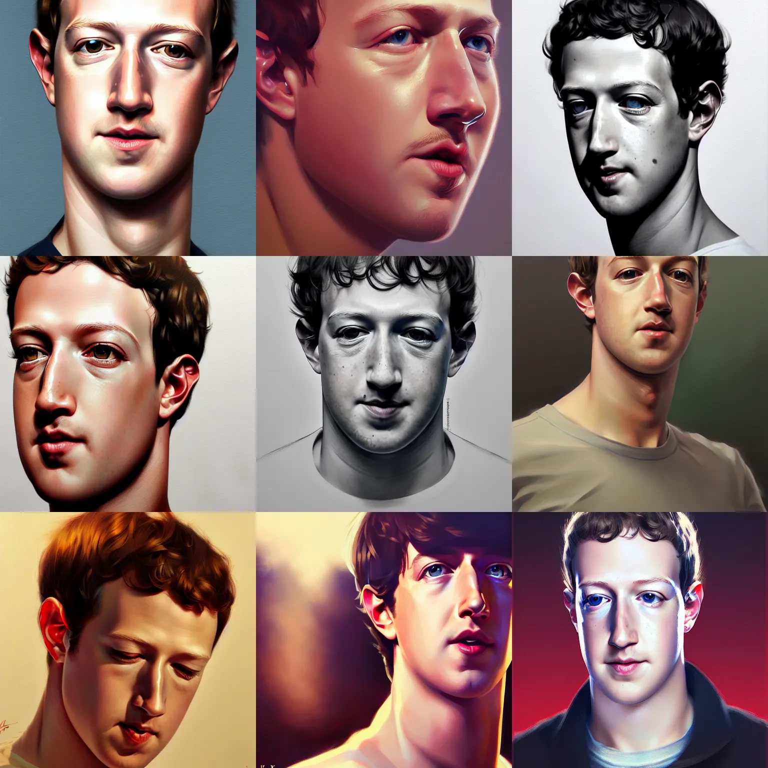 Prompt: Mark Zuckerberg, realistic shaded perfect face, fine details. not anime. Realistic shaded lighting poster by Ilya Kuvshinov katsuhiro, magali villeneuve, artgerm, Jeremy Lipkin and Michael Garmash, Rob Rey and Kentarõ Miura style, trending on art station