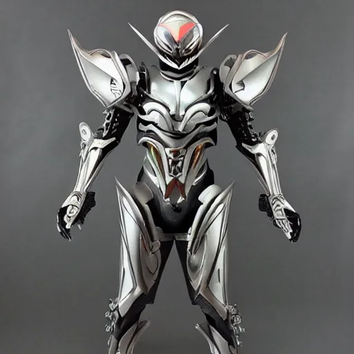 Image similar to Biomechanical Kamen Rider, glowing eyes, daytime, grey rubber undersuit, Guyver Dark Hero inspired armor