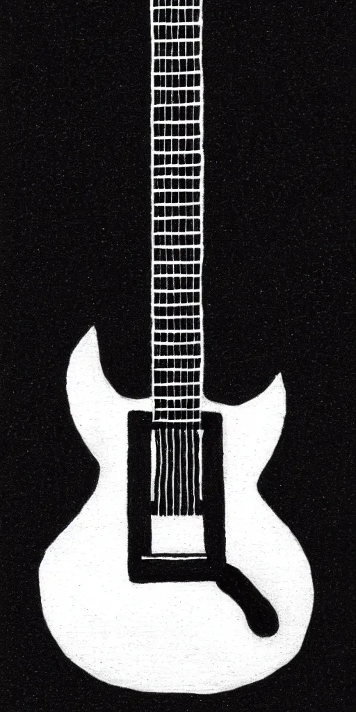 Image similar to cross hatching drawing of a white electric guitar against a fully black background, simple. A k_euler_ancestral