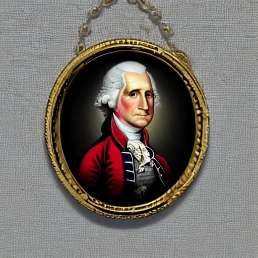 Image similar to a photorealistic colored pencil sketch of a distinguished George Washington wearing a gold chain around his neck with a small Doubloon coin attached as a necklace. This 4K HD image is Trending on Artstation, featured on Behance, well-rendered, extra crisp, features intricate detail and the style of Unreal Engine.