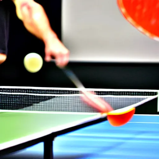 Prompt: raw salmon playing ping - pong, photograph, action shot