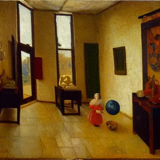 Prompt: a very very very exquisite doll's house on the symbolist theme of'icosahedrons'in the style of charles gleyre, johannes vermeer, oil on canvas