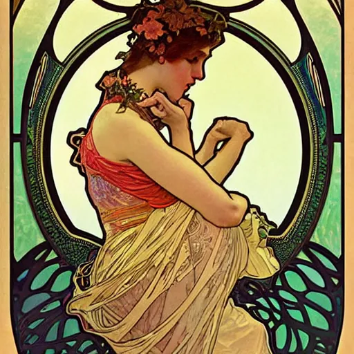 Image similar to Phish Playing Music for a small audience art by alphonse mucha and Monia Merlo and Raymond Swanland