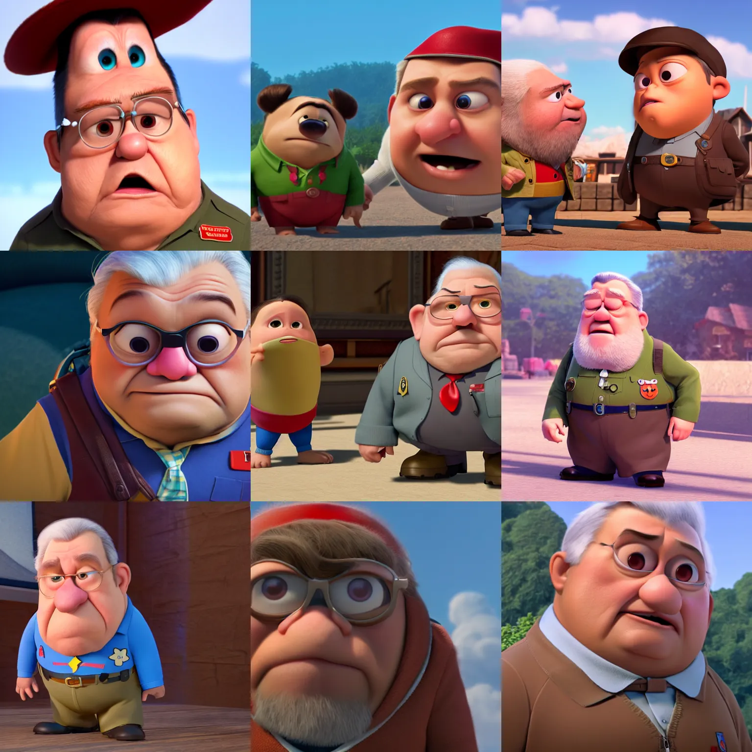 Prompt: grumpy lech kaczynski as a pixar disney character from up ( 2 0 0 9 ), unreal engine, octane render, 3 d render, photorealistic