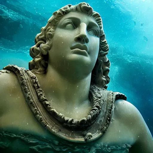 Image similar to Roman empire underwater, Atlantis, spectacular quality, surrealism photography masterpiece, perfect composition