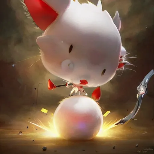 Image similar to moogle mayhem, kupo kupo kupo!! art by wlop and artgerm and greg rutkowski, masterpiece