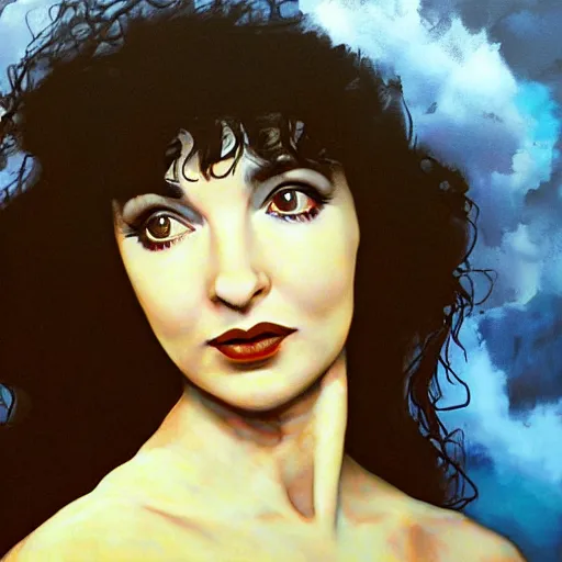 Image similar to kate bush in stranger things, exquisite airbrush painting from the eighties, intricate detail, artstation,