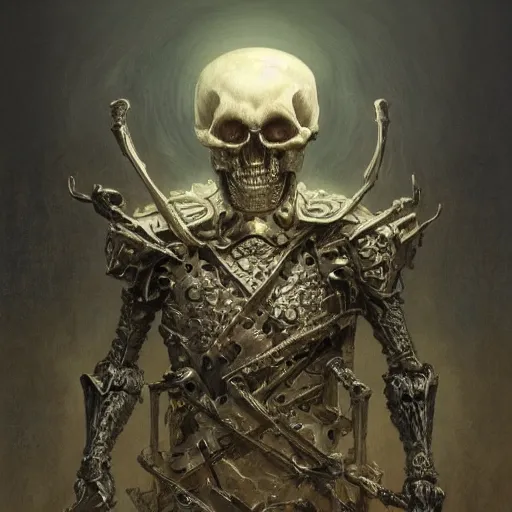 Image similar to bones and skull armor made of bones, anthropomorphic shiba inu, metal skull face, stuning 3 d render, masterpiece, glowing black aura, foggy dark graveyard, by donato giancola and greg rutkowski and wayne barlow and zdzisław beksinski, realistic face