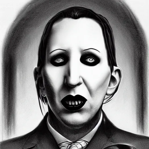 Image similar to realism sketch of marilyn manson as president of the united states, in the style of greg rutkowski, amazing detail