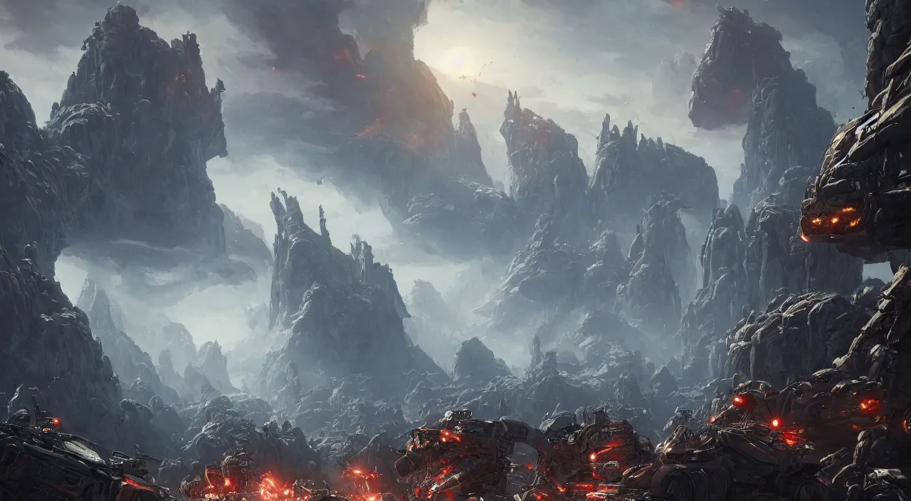 Image similar to a beautifully ultradetailed painting of the contra space war, monster, robot, army, bill rizer, by raphael lacoste, eddie del rio, greg rutkowski, 4 k, unreal engine