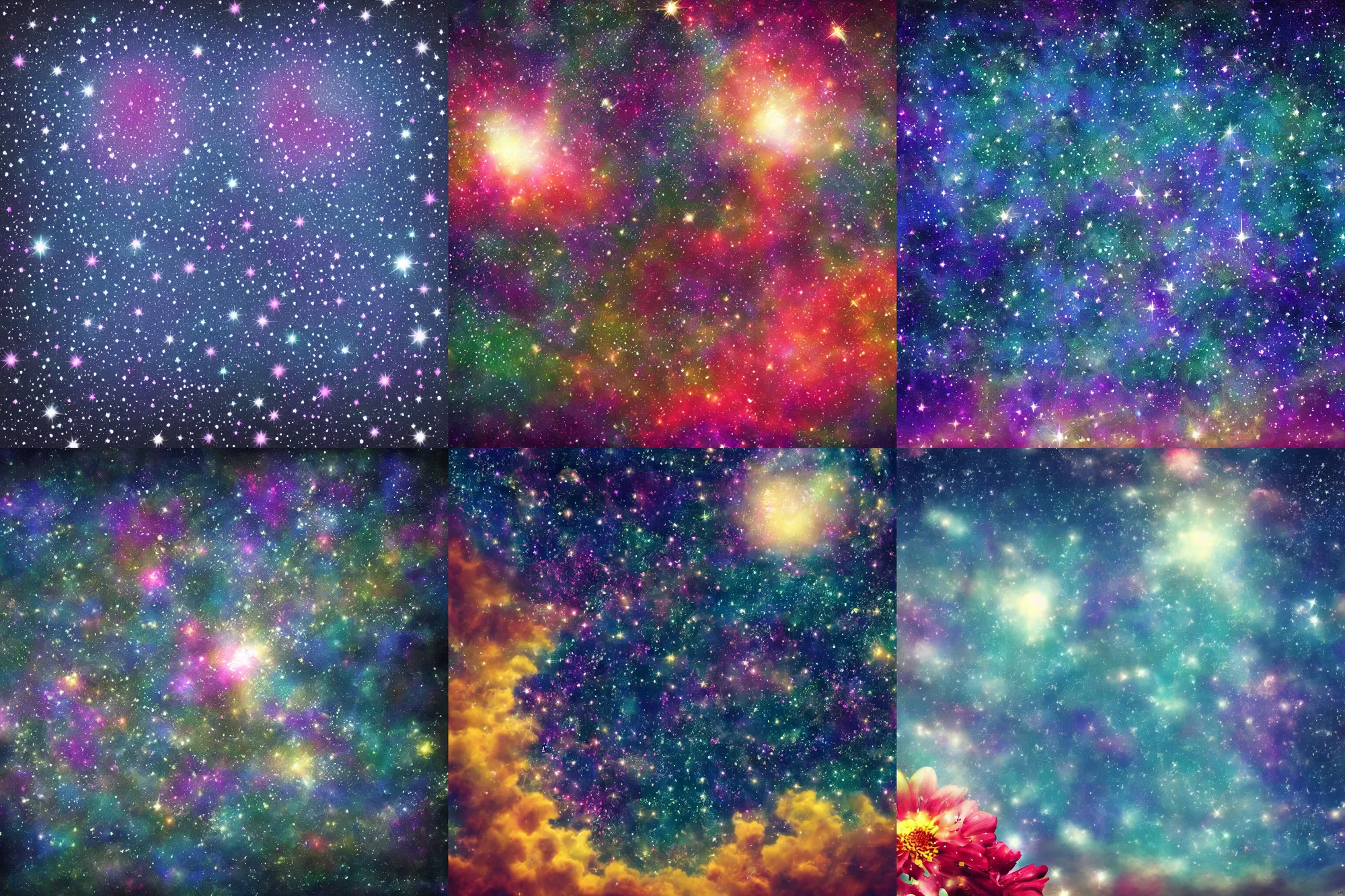 Prompt: Starry sky where the stars form a beautiful flower, realistic digital art, 4K