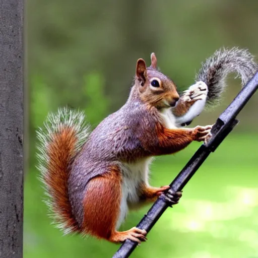 Prompt: close up of squirrel punching a blackbird, cinematographic shot,