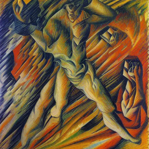 Prompt: dynamism of psychosis a portrait by umberto boccioni, oil on canvas