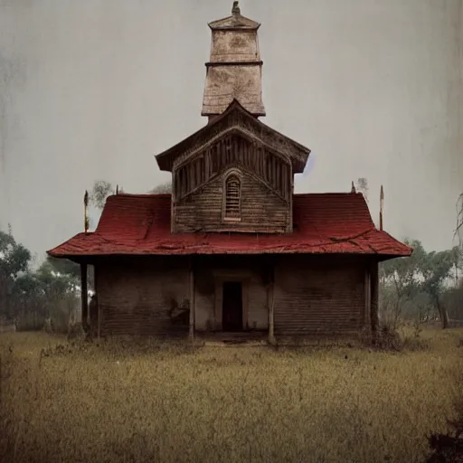 Image similar to picture of an old wooden white church, 1 9 th century southern gothic scene, made by zhang kechun