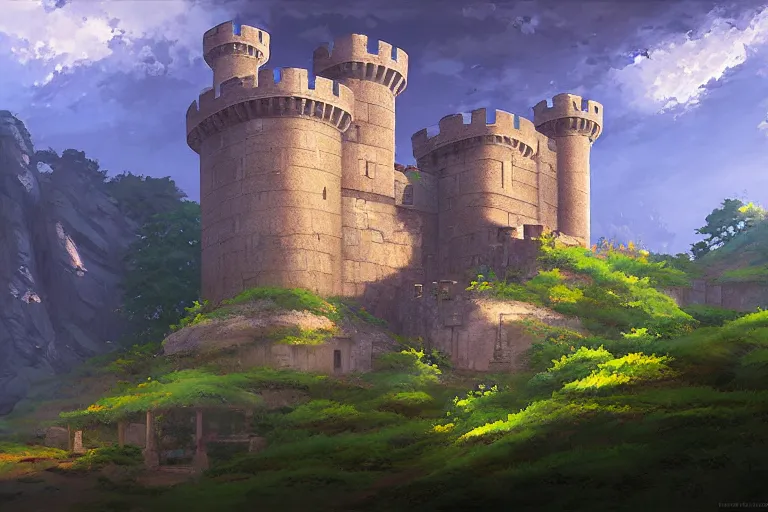 Image similar to ancient castle, painting by makoto shinkai