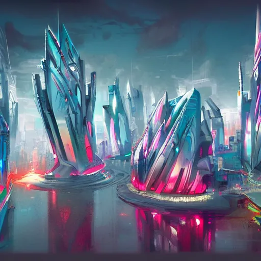 Image similar to futuristic city, colourful, trending on artstation