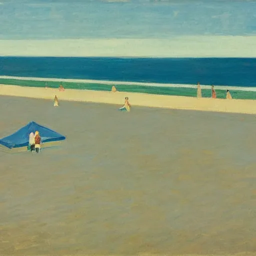 Prompt: Deauville beach by Edward hopper