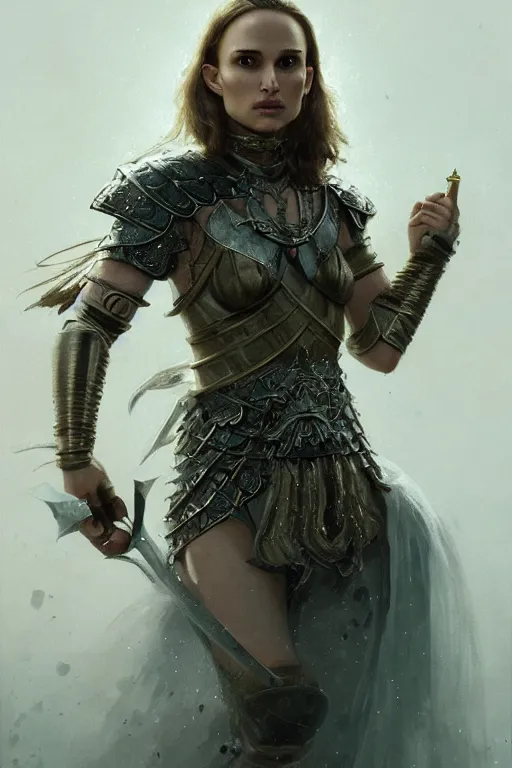 Image similar to natalie portman, legendary warrior, heroic, lord of the rings, tattoos, decorative ornaments, battle armor, by carl spitzweg, ismail inceoglu, vdragan bibin, hans thoma, greg rutkowski, alexandros pyromallis, perfect face, fine details, realistic shading photorealism