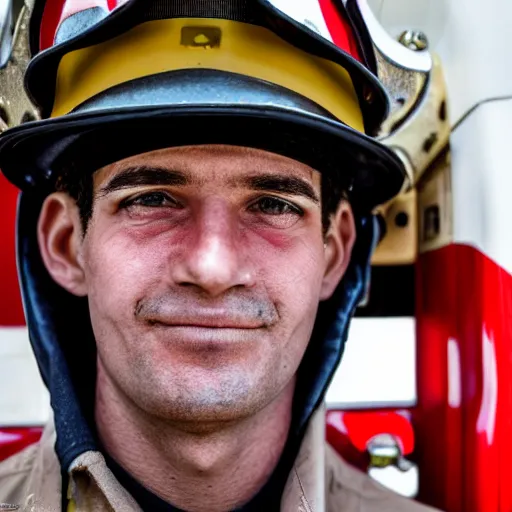 Image similar to close up face male portrait of a fire fighter who just finished is last shift.