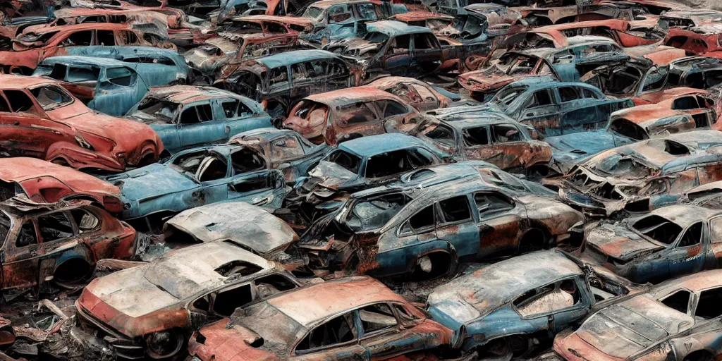 Prompt: junk yard cars inception endless detailed photography 8k