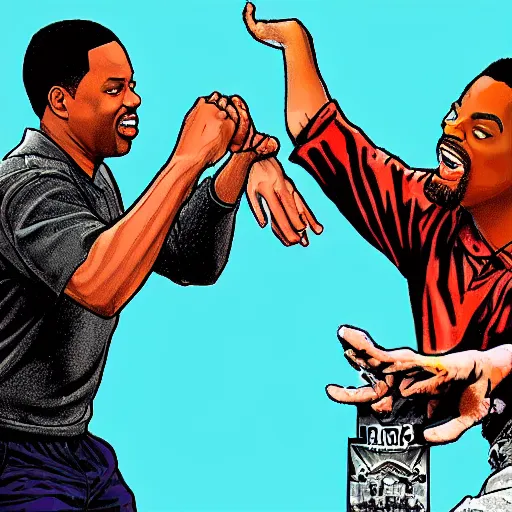 Image similar to a detailed illustration of will smith slapping chris rock in the style of jojo