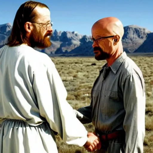 Image similar to walter white and jesus shaking hands