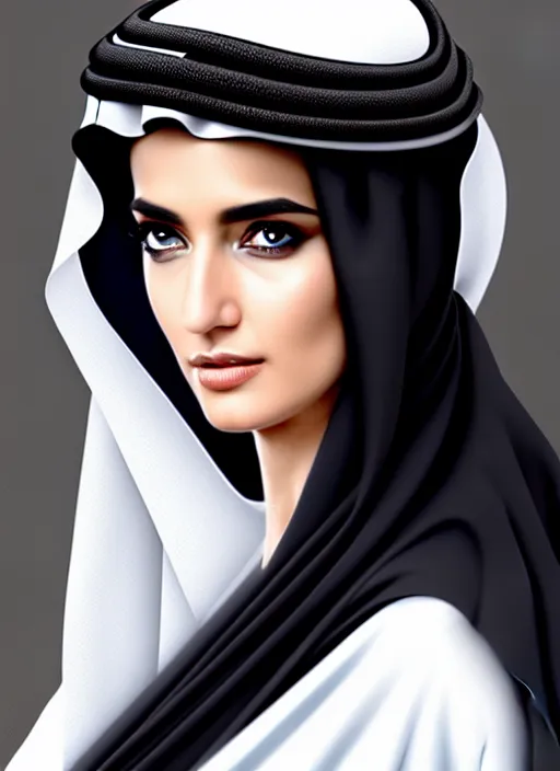 Prompt: arab ameera al taweel, blue eyes, black hair, white veil, in the style of stefan kostic, realistic, sharp focus, 8k high definition, insanely detailed, intricate, elegant, art by stanley lau and artgerm