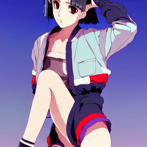 Image similar to a beautiful natalie portman as an anime boy gravure model, wearing oversized mayan bomber jacket and leotard with overalls, bulky poofy bomber jacket with mayan patterns, aztec street fashion, gapmoe yandere grimdark, trending on pixiv fanbox, painted by greg rutkowski makoto shinkai takashi takeuchi studio ghibli, akihiko yoshida