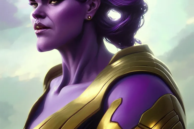 Image similar to female thanos, by charlie bowater, artgerm, ilya kuvshinov, krenz cushart, ruan jia, realism, ultra detailed, 8 k resolution